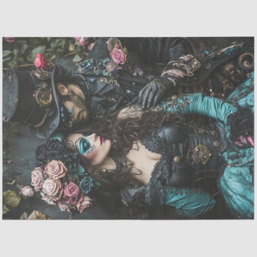 デコップスタームパンクバレンタインカップルティール（緑がかった色）ブラック 薄葉紙 (正面)