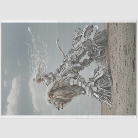 デコップスティームパンクのライオンと砂漠の女性 薄葉紙 (正面)