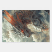 デコップスティームパンク・ドラゴン、スカル、カップル ラッピングペーパーシート (正面)