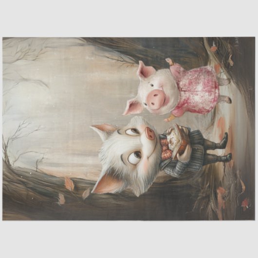 デコップストーリーブックイラストレーションウルフ&ピッグウッズ 薄葉紙 (正面)