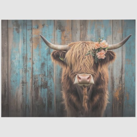 デコップハイランドカウシャギー毛皮の風化フェンス 薄葉紙 (正面)