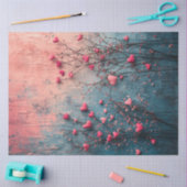 デコップバレンタインバックグラウンドピンクティール(緑がかった色)&ハート 薄葉紙 (クラフト)