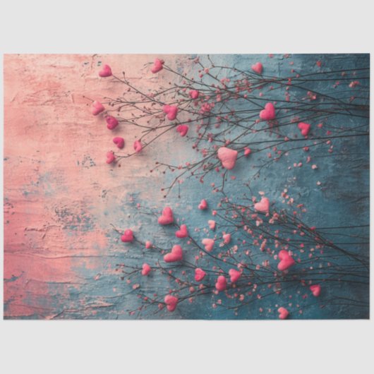 デコップバレンタインバックグラウンドピンクティール(緑がかった色)&ハート 薄葉紙 (正面)