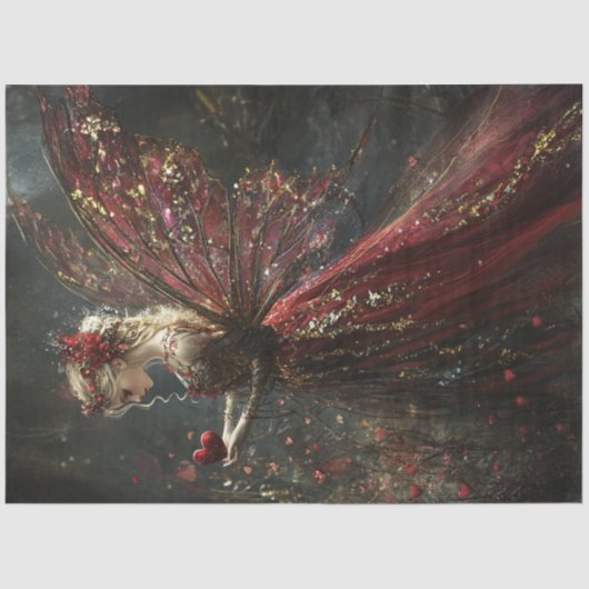 デコップバレンタインブロンド妖精で赤と金ゴールド 薄葉紙 (正面)