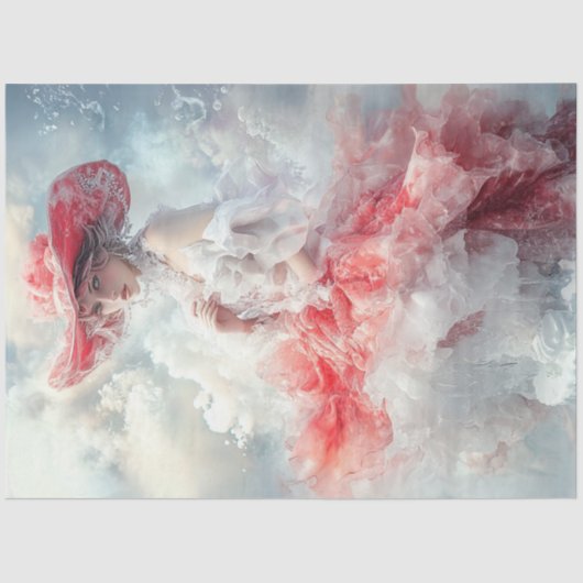 デコップビューティフルウーマンレッドホワイトクラウドドレス 薄葉紙 (正面)