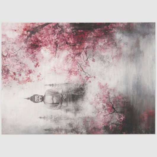 デコップブッダ像さくらんぼ花の木 薄葉紙 (正面)