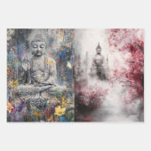 デコップブッダ、女の子ウサギ、タンポポ、猫 ラッピングペーパーシート (正面3)