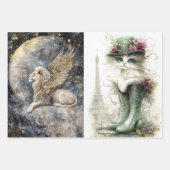 デコップブッダ、女の子ウサギ、タンポポ、猫 ラッピングペーパーシート (正面)