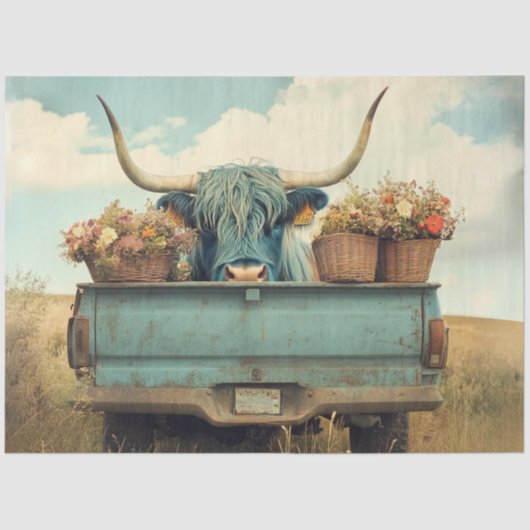 デコップブルーお洒落ハイランドトラックフラワー 薄葉紙 (正面)