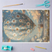 デコップブルーホワイトデイジーファブリック熱気球 薄葉紙 (クラフト)