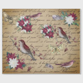デコップページヴィンテージポインセチア休日の鳥の書き込み ラッピングペーパー (フラット)