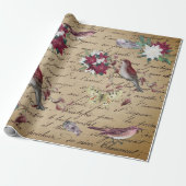 デコップページヴィンテージポインセチア休日の鳥の書き込み ラッピングペーパー (アンロールド)