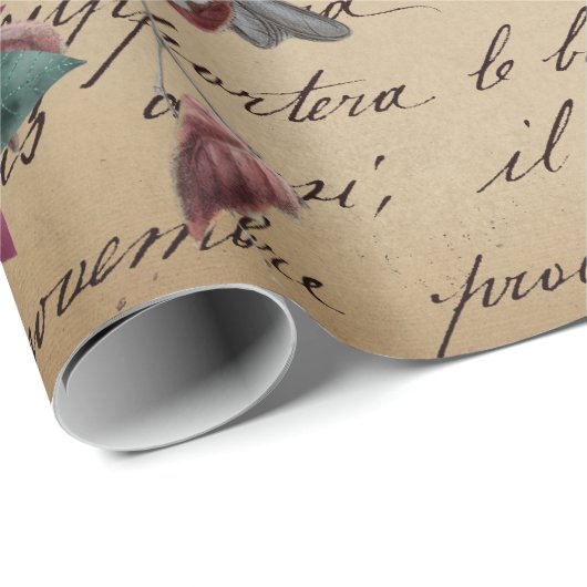 デコップページヴィンテージポインセチア休日の鳥の書き込み ラッピングペーパー (ロールコーナー)