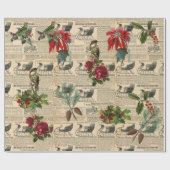 デコップページヴィンテージポインセチア休日の鳥の書き込み ラッピングペーパー (フラット)