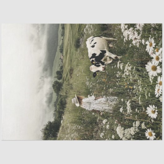 デコップホルスタイン牛&ガールin野原ワイルドフラワー 薄葉紙 (正面)