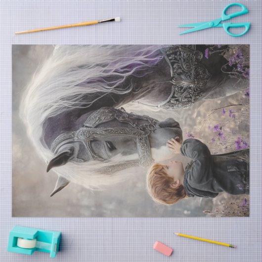 デコップレッド頭の男の子と彼の威厳のある馬 薄葉紙 (クラフト)