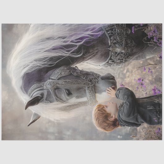 デコップレッド頭の男の子と彼の威厳のある馬 薄葉紙 (正面)