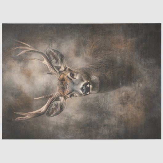 デコップワイルドライフディアーポートレート大〔雄ジカの〕枝角 薄葉紙 (正面)