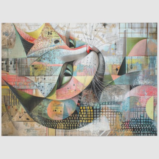 デコップ抽象芸術ジオメトリックCat顔図形 薄葉紙 (正面)