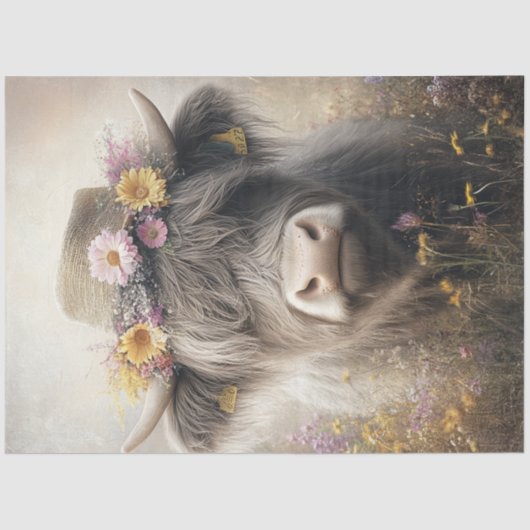 デコッペお洒落ージハイランド牛の着用帽子 薄葉紙 (正面)