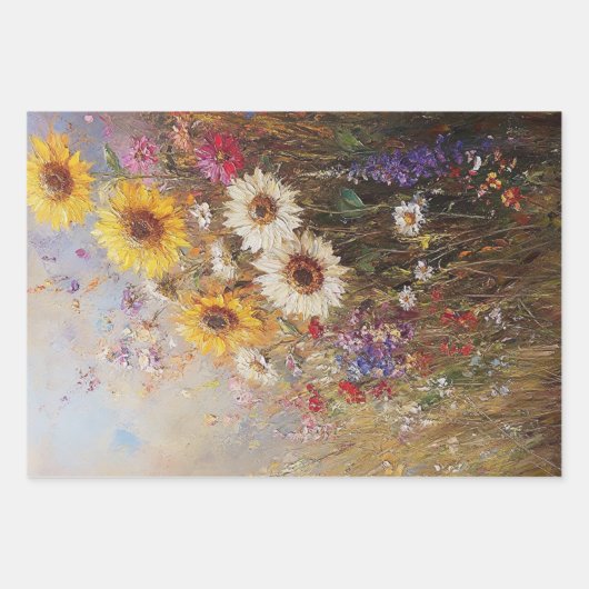 デコッ鮮やかプページひまわり、デイジー、ワイルドフラワー ラッピングペーパーシート (正面3)