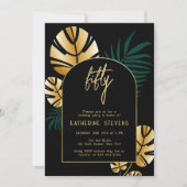 デコトロピカルジャングル金ゴールドボーホフレーム50誕生日 招待状 (正面)