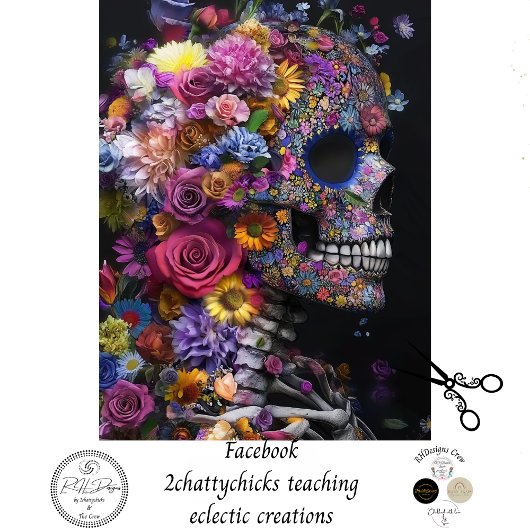 デコパグ3スカル明るい花混合メディア 薄葉紙