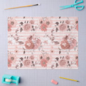 デコパージュのピンクと白の花ストライプの々 薄葉紙 (クラフト)
