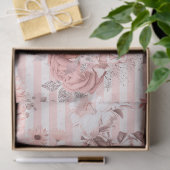 デコパージュのピンクと白の花ストライプの々 薄葉紙 (ギフト)