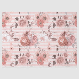 デコパージュのピンクと白の花ストライプの々 薄葉紙