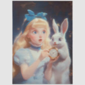 デコパージュの幻想的な金髪の青いヘアバンドとウサギ 薄葉紙 (正面)