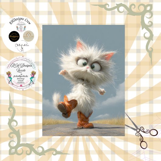 デコパージュの遊び心あふれる踊る猫 薄葉紙