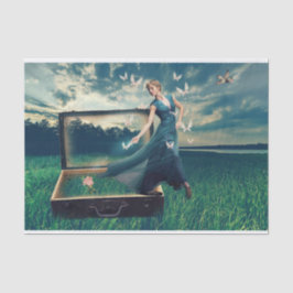 デコパージュを出る女性 薄葉紙