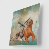 デコパージュアートの愛らしい犬たち スクエア壁時計 (傾斜)