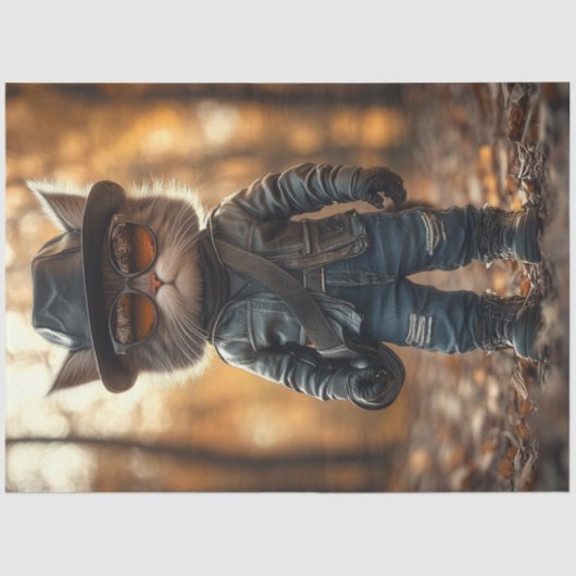 デコパージュ反抗的な猫レザージャケットは凶悪犯 薄葉紙 (正面)