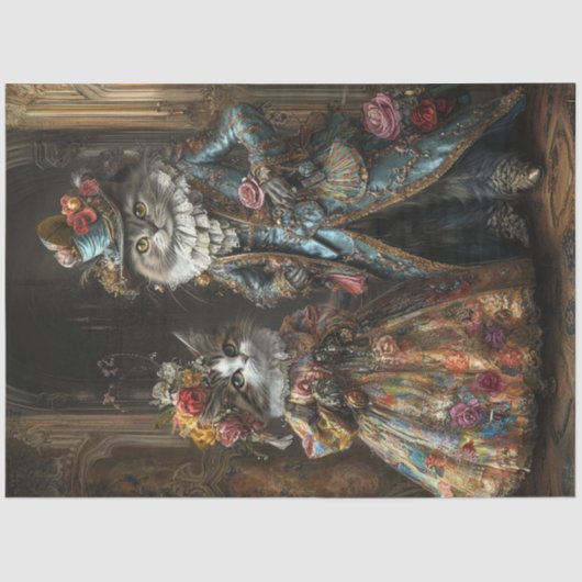 デコパージュ歴史的に手の込んだ格好の猫 薄葉紙 (正面)