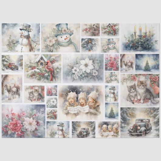 デコパージュ用の冬の花とヴィンテージクリスマス 薄葉紙 (正面)