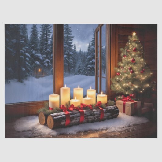 デコパージュ用クリスマス ログ テーブルセンター 薄葉紙 (正面)