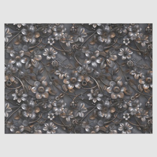 デコパージュ用スチームパンク風錆びた金属の花柄 薄葉紙 (正面)