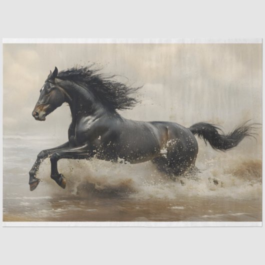 デコパージュ用海岸を駆ける黒馬デザイン 薄葉紙 (正面)
