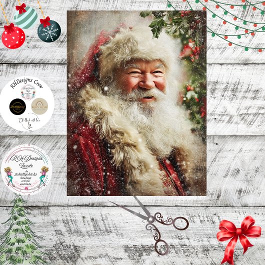 デコパージュ用輝くクリスマスサンタクロース 薄葉紙