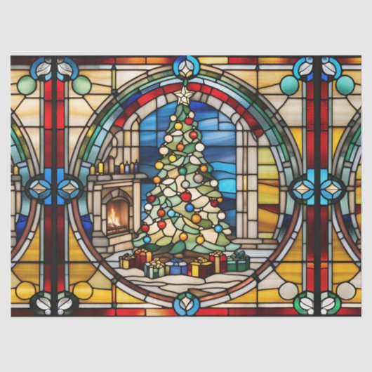 デコパージュ用 贋作ステンドグラス クリスマスツリー C 薄葉紙 (正面)