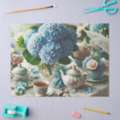 デコパージュ ブルー ハイドランジアとティーポット ティッシュペーパー 薄葉紙 (クラフト)