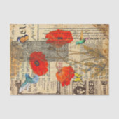 デコパージュ ヴィンテージ エフェメラ ポピー ハミングバード 薄葉紙 (正面)