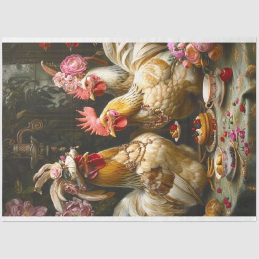 デコパージュ ヴィンテージ エレガントな鶏のサロン ティーパーティー 薄葉紙 (正面)