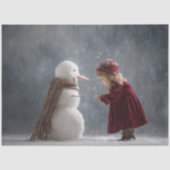 デコパージュ 子供と雪だるまの冬の情景 薄葉紙 (正面)