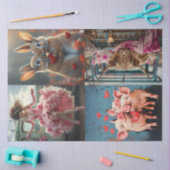 デコパージュ　愛らしいバレンタインのウサギ　ブタ　牛 薄葉紙 (クラフト)