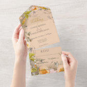 デコピーチモダンフローラピーチディナー オールインワン招待状 (貼ってはがせる)