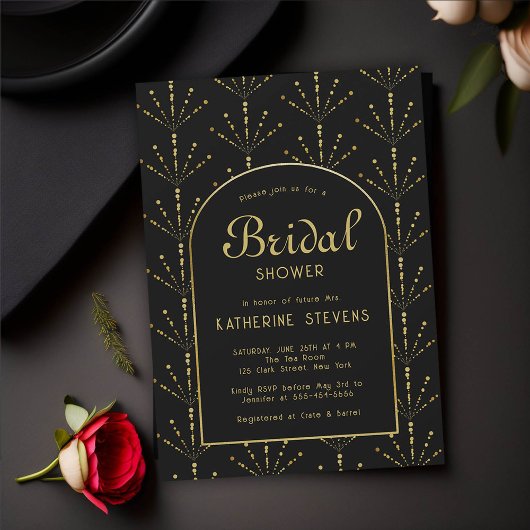 デコファン花火金ゴールドボホフレームブライダルシャワー 招待状