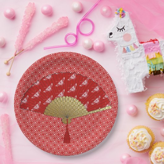 デコファン – 蝶、暗赤と白い ペーパープレート (パーティー)